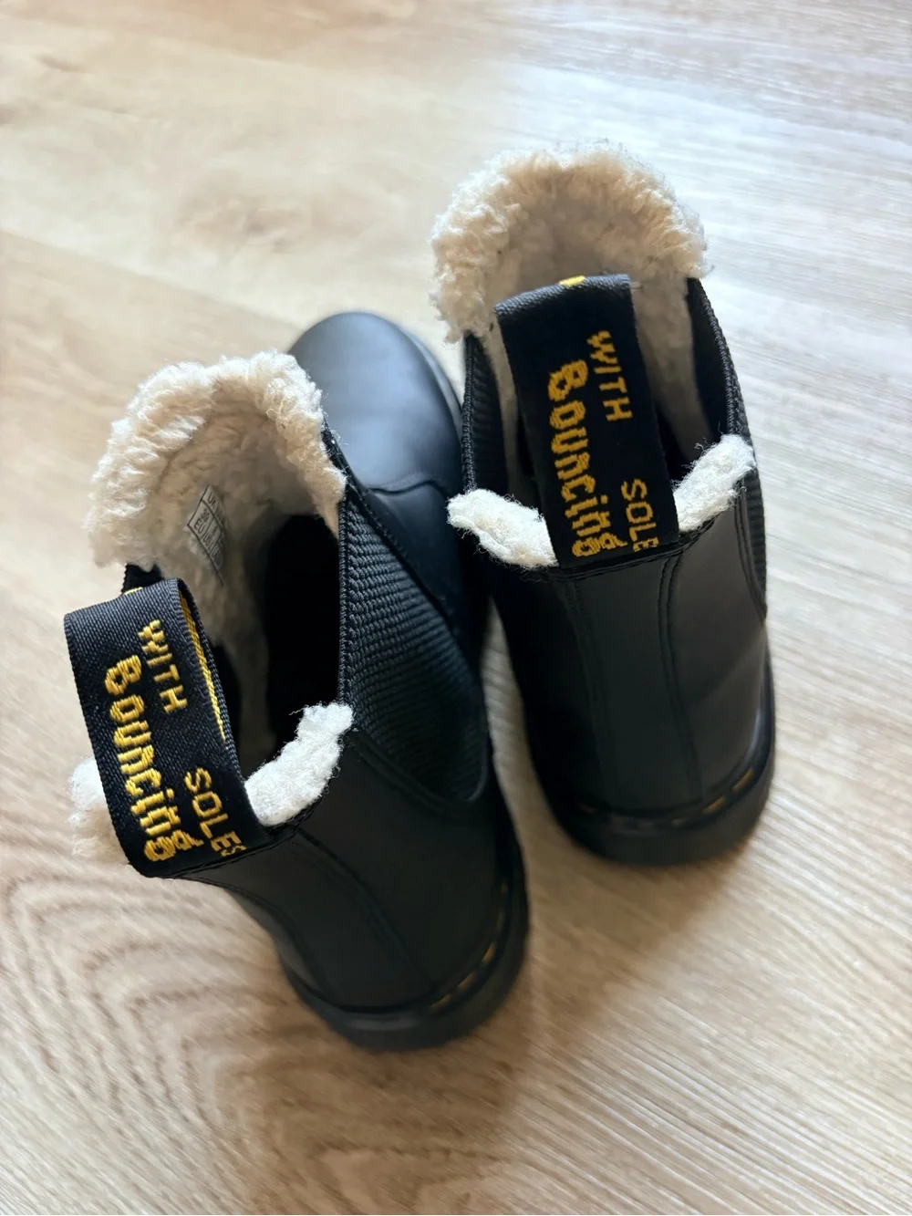 Dr Martens Black Leather Faux Fur Boots